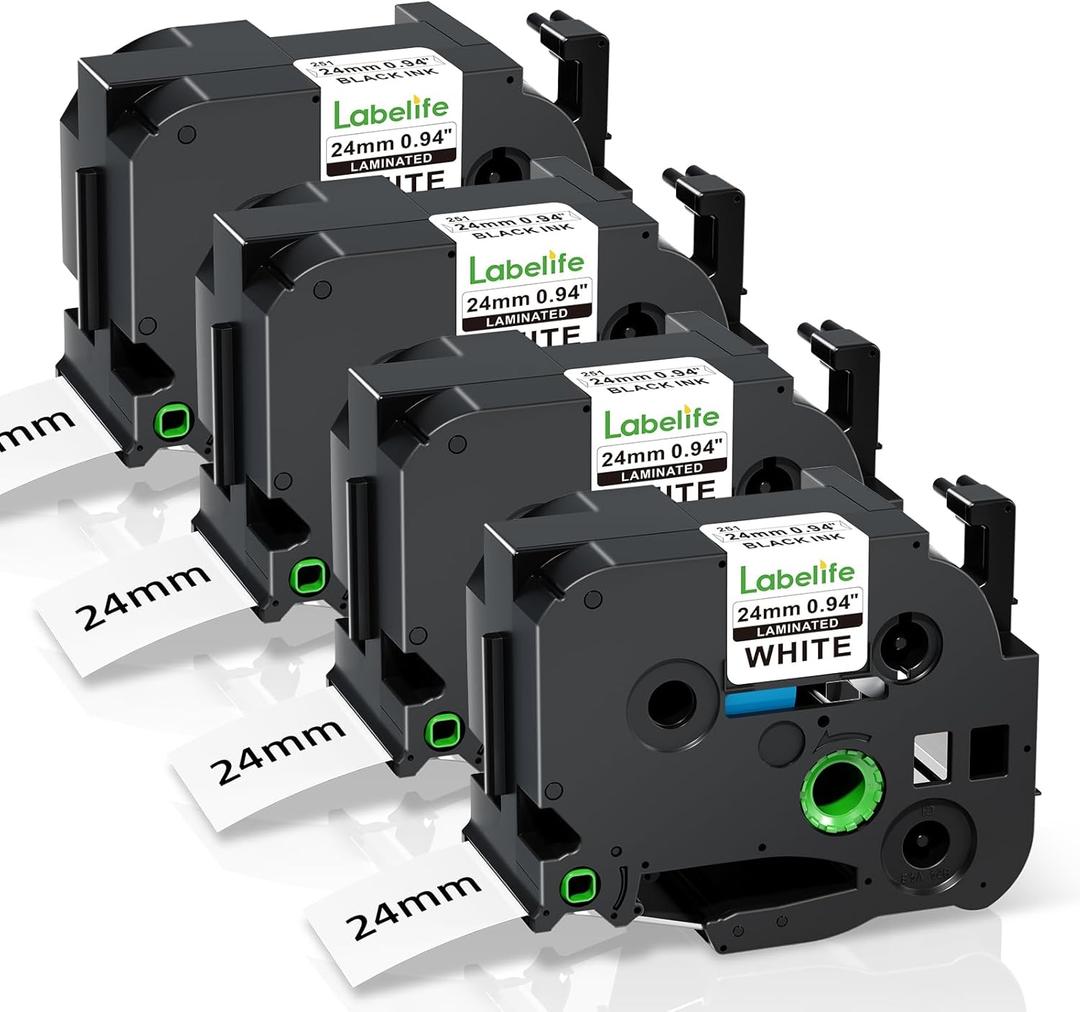 Labelife TZe-251 TZe251 TZe TZ Tape 24mm 0.94 Laminated White Replacement for Brother P Touch Label Tape 24mm Label Maker Tape 1 Inch for Brother PT-D600 PT-D610BT PT-P710BT PT-P700 PT- P910BT, 4-Pack (Black on White)