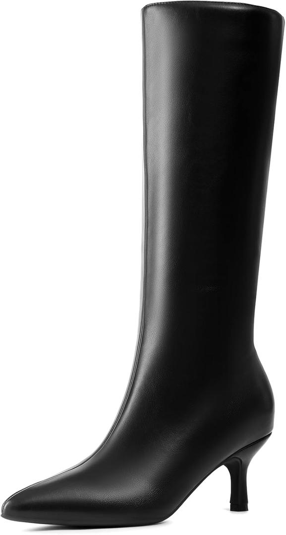 DREAM PAIRS Women's Knee High Kitten Heel Boots Sexy Pointed Toe Fashion Long Tall Boots (6, Black-pu)
