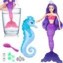 BETTINA Color Change Mermaid Doll Playset, Mermaid Princess Doll with Color-Changing Tail, Mermaid Toys with Seahorse & Accessories, Purple Hair