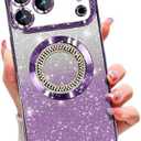 Misscase for iPhone 17 Pro Max Magnetic Glitter Case Compatible with MagSafe, Full Protection Slim Shockproof Anti-Scratch Case with Camera Lens Protector Plating Bling Dust-Proof Net Purple