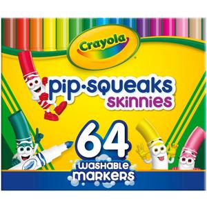 Crayola Pip-Squeaks Skinnies Washable Markers (64ct), Mini Markers for Kids, Coloring Markers, Craft Supplies, Kids Holiday Gift, 3+ (1 Count (Pack of 64))