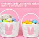 2 x CubesLand Easter Basket for Girls Kids, Adorable Bunny Basket for Easter Egg Hunts, Soft & Safe Babys First Easter Basket, Sturdy Cotton Rope Empty Gift Basket, Festive Dcor- Pink-Large