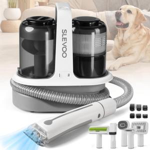 Slevoo Pet Grooming Kit - HEPA Filter Vacuum with 6 Pet Grooming Tools for Dog Hair Trimming, Brushing, Shedding, 1.5L Dust Cup, Low Noise Cat and Dog Hair Vacuum Groomer (Gray)