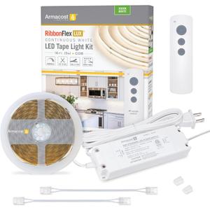 Armacost Lighting RibbonFlex Home Continuous (COB) LED Tape Light Kit with Remote - 16ft. (5M),Continuous (Cob) 3000k White