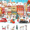 Vintage Christmas Town Jigsaw Puzzles for Adults 500 Pieces Winter Holiday Scene with Classic Cars, Festive Shoppers, Decorated Tree & Snowy Streets - Family Challenge Puzzle 23"x15"