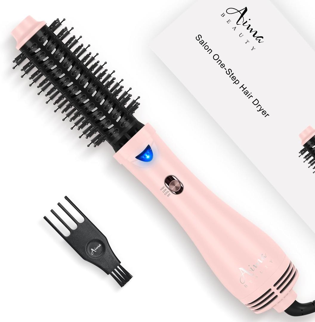 Hair Dryer Brush Blow Dryer Brush in one, Aima Beauty 1.25" Round Brush Blow Dryer Ionic Hot Air Brush Styler Volumizer with Ceramic Coating & Tufted Bristles for Smooth and Shiny Blowout, Pink