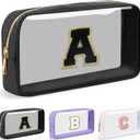 UIXIZQ Personalized Initial Letter Clear Makeup Bag,Preppy Small Nylon&PVC Cosmetic Zipper Bag with Chenille Letter,Travel Skincare Toiletry Bag,Monogram Christmas Gift for Teen Girls Women,A