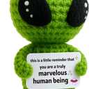 Galentines Day Positive Appreciation Gifts for Women Men Friends - Valentine's Emotional Positive Support Funny Gag Crochet Alien Plush Pickle Birthday for Her Him Stuffers Offcie Decoration (Marvelous Human Being)