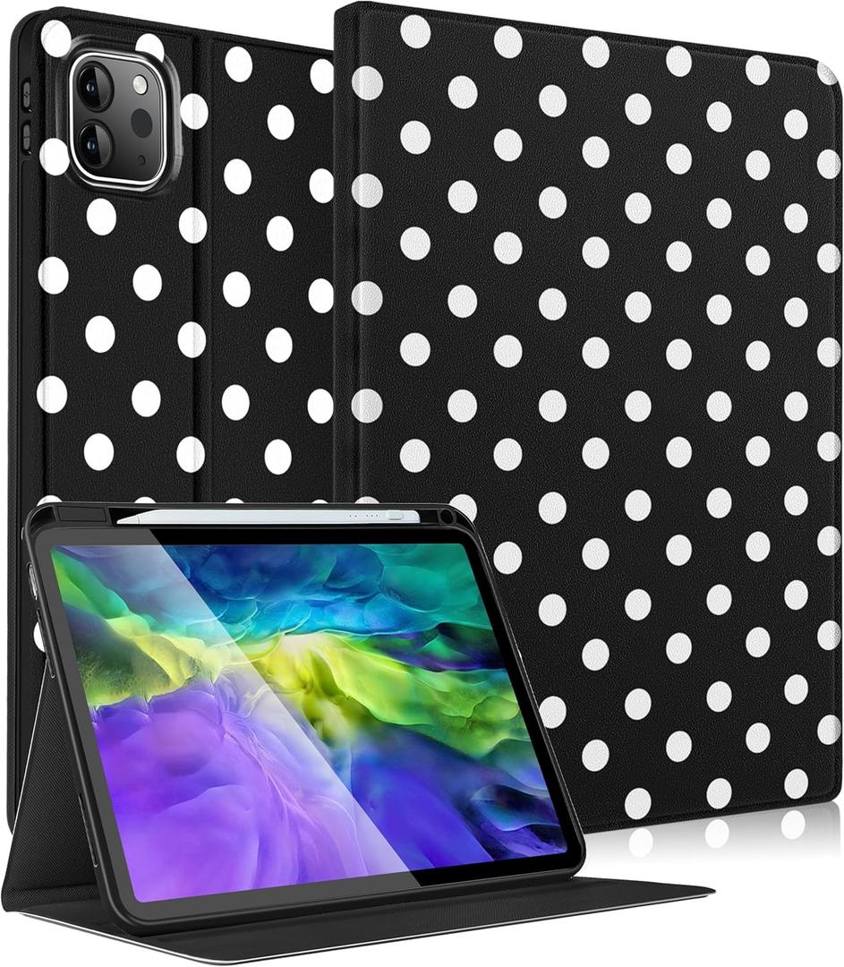 Wazzasoft for iPad Air 11 Inch M4 2026/M3 2025/M2/Air 5th/4th,for iPad Pro 11 Inch(4th/3rd/2nd/1st Gen) - Smart Folio Case (Auto Wake/Sleep) with Build-in Pencil Holder for Apple Tablet,Polka Dots