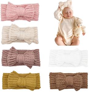 Handmade Baby Headbands Soft Stretchy Nylon Hair Bands with Bows for Newborn Infant Baby Toddler Girls- Pack of 6 (SYTLEA-01, MEDIUM)