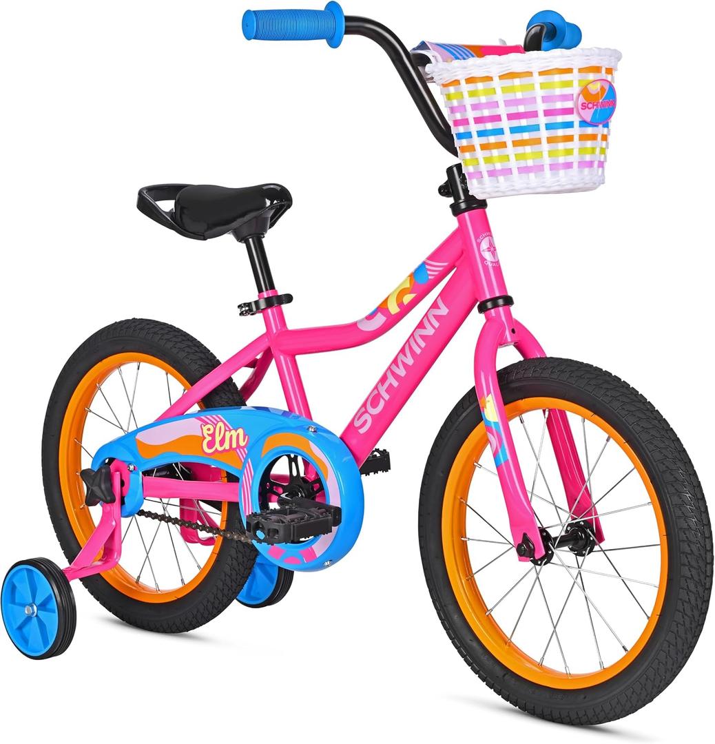 Schwinn Elm 16-Inch Bike for Kids Ages 5-7, Built for Safety and Comfort, Quick Assembly, Beginner Training Wheel Bicycle