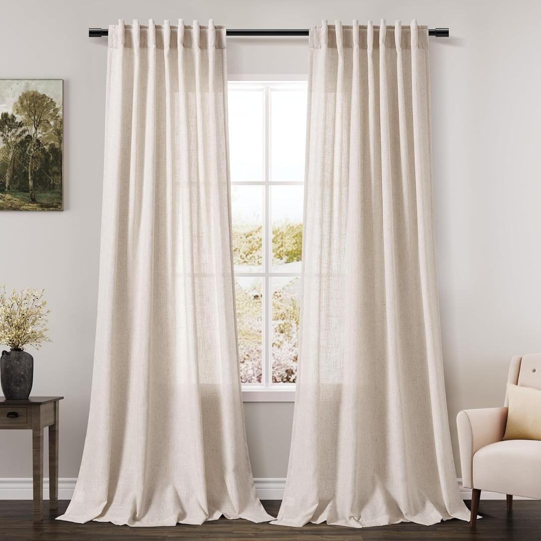 Beige Flax Linen Curtains 84 inches Long for Living Room 2 Panel Tan Burlap Textured Drapes Semi Sheer Privacy Khaki Window Curtain Country Rustic Farmhouse Canvas Cloth Curtain for Dinning Room (84"L x 52"W)