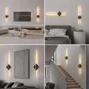 Battery Operated Wall Sconces Set of Two - Wireless Rechargeable Wall Light with Remote - Gold and Black Wall Lamp Dimmable Modern Home Decor for Bedroom Living Room Hallway Timing 31.5 Inch