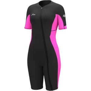Hevto Women Wetsuit 3/2mm Neoprene Wet Suit Keep Warm in Cold Water for Surfing Swimming Diving (14, W1S-2mm-Front Zip-Pink)