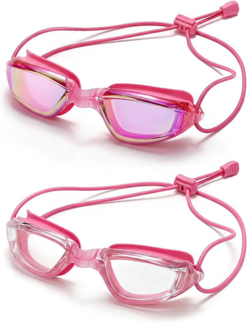 4 x Aegend Swimming Goggles with Adjustable Bungee Strap, No Leak Anti-Fog UV Protection Mirrored Swim Goggles for Adults