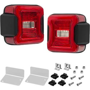 WM-JLT01RB R & L Red LED Tail Lights with Blind Spot Plug and Bracket Compatible with 2018–2024 Jeep Wrangler JL,Turn Signal Brake Running Reverse Side Marker Light