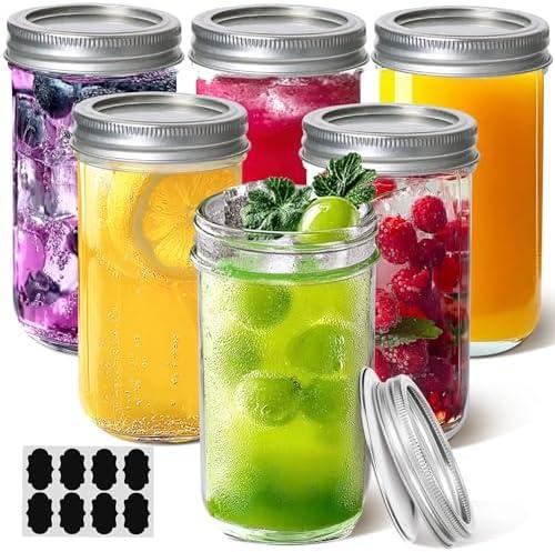 ComSaf 12 oz Mason Jars with Lids 6 Pcs, Canning Jars with Seal Bands, 12 oz Glass Jar with lid for Soft Drinks, Fruit Juice, Vegetable Juice, Jam, Jelly, Sauce, Dessert, Overnight Oats, Pickles