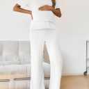 Tankaneo Womens Postpartum Maternity Pajamas 2 Piece Sets Rib Short Sleeve Nursing Tops and Elastic Waist Pants Loungewear (X-Large, White)