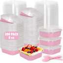 200 Pack 8 oz Pink Square Mini Cake Pans with Lids, Aluminum Foil Square Brownie Baking Cups for Ramekins Muffin Cupcake Wedding Birthday Party
