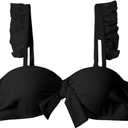 ZAFUL Women Push Up Bandeau Bikini Top Strapless Swimsuit Solid Twist Front Bathing Suits Tube Top (Black, M)