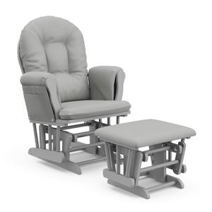 Storkcraft Premium Hoop Glider & Ottoman (Pebble Gray/Light Gray) GREENGUARD Gold Certified Nursery Glider, Solid Wood Craftsmanship, Smooth-Gliding Nursery Chair and Ottoman, Award-Winning