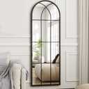 TinyTimes 65"x 22" Arched Full Length Window Wall Mirror,Winndow Pane Mirror, Farmhouse Arched-Top Mirror with Metal Framed, Rustic Decorative Mirrors - Black (Window B-black)