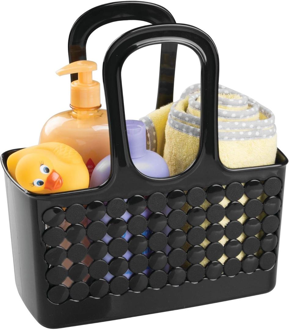 iDesign Portable Plastic Shower Tote Caddy with Handle for College Dorm or Bathroom - Black - Made in USA