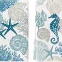 Artoid Mode Starfish Seahorses Coral Summer Kitchen Towels Dish Towels, 18x26 Inch Seasonal Summer Decoration Hand Towels Set of 2