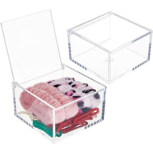 BENECREAT 2 Pcs Clear Boxes with Hinged Lid, 4x4x2.4 Inch Acrylic Storage Boxes Square Dust Organizer Boxes for Gifts, Jewelry, Party Favors, Handicrafts