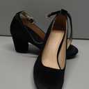 J. Adams Ankle Strap Pump Heel -Comfortable Round Toe Dress Block Shoe - Darling, Black Suede, 6 