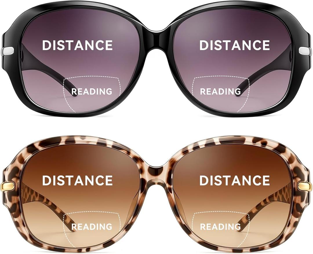 JM 2 Pairs Classic Bifocal Reading Sunglasses for Women Vintage Reader Glasses Outdoor UV Protection Black+Tortoise 2.5