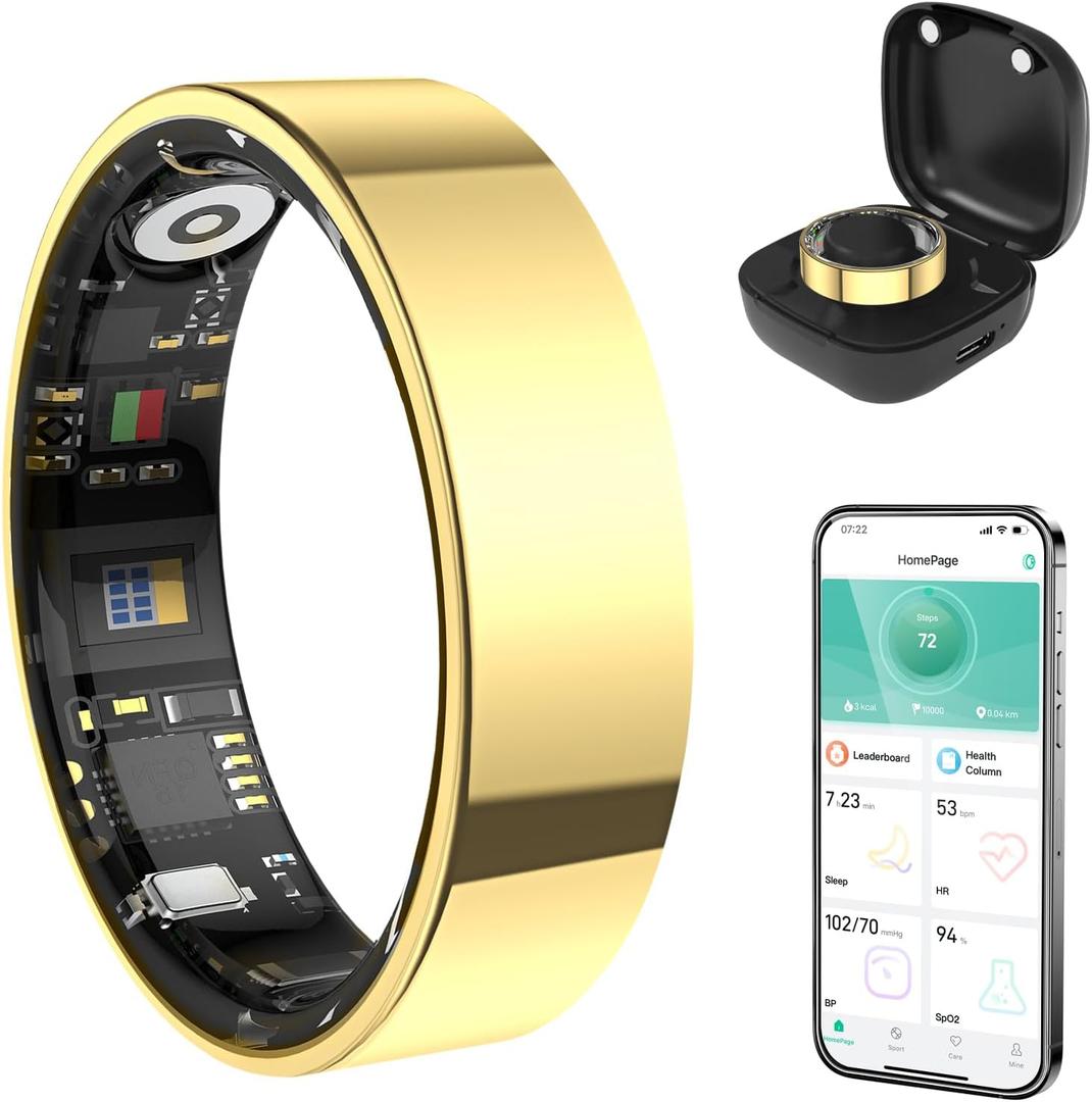 Smart Ring Health Tracker, Bluetooth Connection Health Ring for Women Men, IP68 Waterproof Fitness Ring with Gesture Control, Tracks Heart Rate/Blood Pressure/SpO2/Sleep/Steps/Sports Activities, Size 8