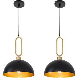 2Pack Black Gold Pendant Light, 11.8in Farmhouse Ceiling Hanging Lights Over Sink, Lighting Fixture for Kitchen Island Dining Table Bedroom Laundry Room Hallway Restaurant