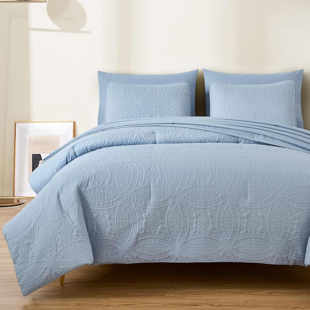 Chezmoi Collection Liam Cool Gray Queen Size Bed in a Bag Comforter Set - 7 Pieces Coin Pattern Lightweight Comforter with Bed Sheets, Pillowcases & Shams Bedding Set for All Seasons