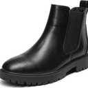 DREAM PAIRS Women's Low Heel Chelsea Ankle Boots Fashion Slip On Elastic Fall Booties Shoes (8.5, Black/Pu)