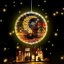 Bear Moon Flower Window Lights Decorations Circular Hanging String Lights Battery Powered Indoor for Wedding Anniversary Room Warm White (28LED)