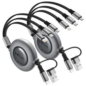 MINLU 3 in 2 Multi Charging Cable,2Pack 4Ft Retractable Chargers for All Devices,Multiple USBC Charger Cable Adapter with USB A/C to Lightning/USB C/Micro USB Port for iPhone 17/16/15/14/Samsung/PS