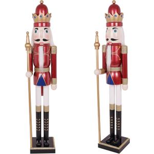 4ft Nutcracker Christmas Decor Large Red Wooden King Nutcracker Figure Ornaments for Outdoor Decorations (1PCS)