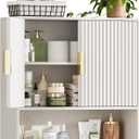 Bathroom Wall Storage Cabinet, Over the Toilet Storage Cabinet with Fluted Doors & Adjustable Shelf, Wood Medicine Cabinet Wall Mounted for Bathroom, Laundry Room & Kitchen, Natural Oak