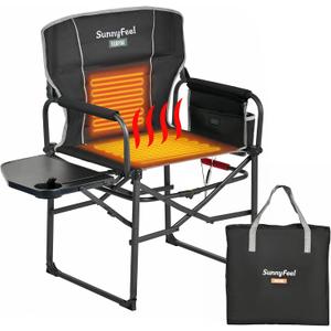 SUNNYFEEL Heated Camping Directors Chair, Heavy Duty,Oversized Outdoor Portable Heating Folding Chair with Side Table, Pocket for Beach, Fishing,Trip,Picnic,Lawn,Concert Foldable Camp Chairs