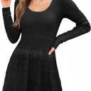 Wenrine Womens Long Sleeve Sweater Dress Knit Crochet Casual A Line Flowy Skater Mini Dresses (Medium)