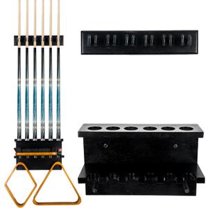 Wall Mount Pool Stick Holder - Billiards Pool Cue Rack for 6 Cues Sticks Storage Pool Table Accessories, Black