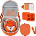 Hard Case Compatible with Yoto Mini (2024 Edition), 3-in-1 Travel Bundle: Silicone Cover + Case with Shoulder Strap (Fits Mini Player & Headphones) + Up to 10 Card Holder for YOTO Cards (Orange)