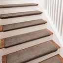 PURE ERA Carpet Stair Treads Ultra Plush 9.5" X 30"Soft Bullnose Indoor Stair Protectors Pet-Friendly Non-Slip Skid Resistant Tape Free Washable Reusable(14 Pieces,Brown)