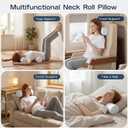Neck Roll Pillow for Neck Pain Relief - Memory Foam Neck Support Pillow for Bed, Cylinder Pillows, Round Neck Pillow for Sleeping, 15.7 * 5 * 5 inch (Cool-Blue)