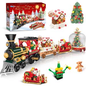 AuroTops Christmas Building Block Set,1041 PCS Building Blocks for Kids Ages 8+ Years Old for Kids 8-12 Girls Boys Adults Building Toy Train Set Holiday Decorations Party Favors