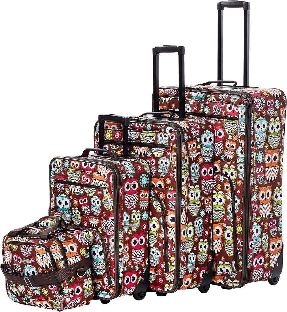 Rockland Jungle Softside Upright Luggage Set, Expandable, Owl, 4-Piece (14/29/24/28)