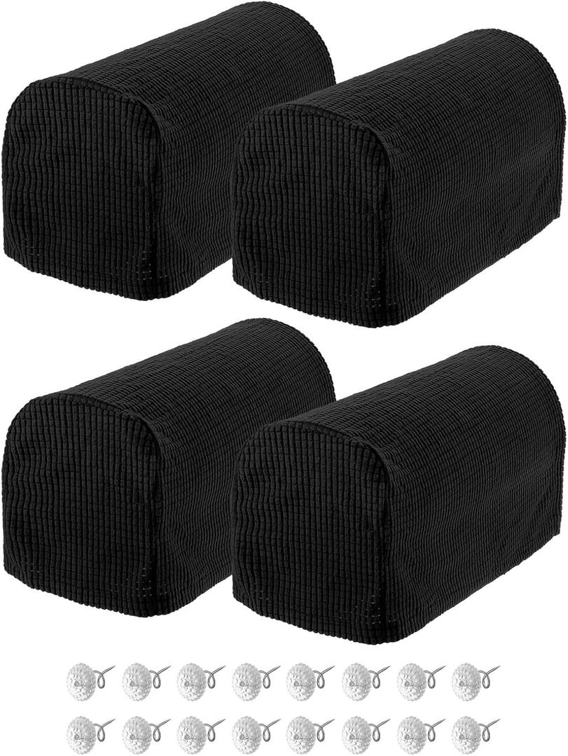 uxcell Stretch Armrest Covers Armchair Anti-Slip for Chairs Sofas Couch Arm Covers Recliner Sofa with Twist Pins Black 4 Pcs