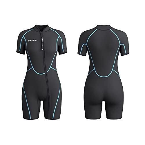 Seaskin Mens Shorty Wetsuit Womens, Full Body Diving Suit Front Zip Wetsuit for Diving Snorkeling Surfing Swimming Medium, Women's Shorty