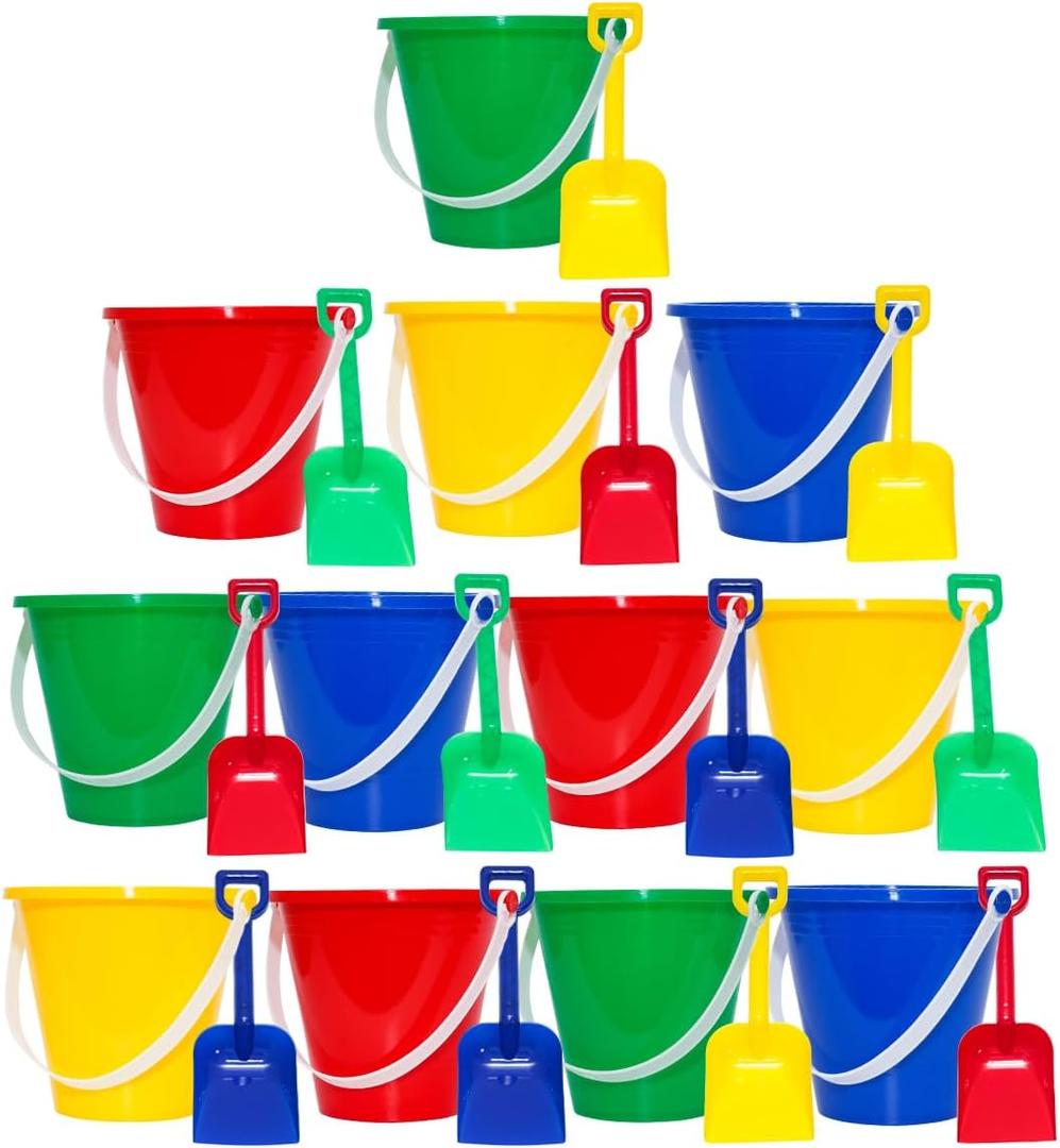 Holady 12 Pack 5'' Inch Sand Beach Buckets Pail with Beach Shovels,Sand Bucket Water Bucket for Beach Fun Great Summer Party Accessory